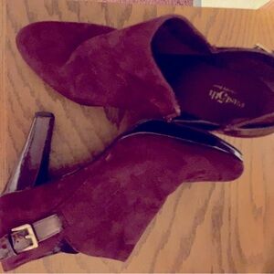 Maroon in color heeled boots with memory foam inserts. Size 9